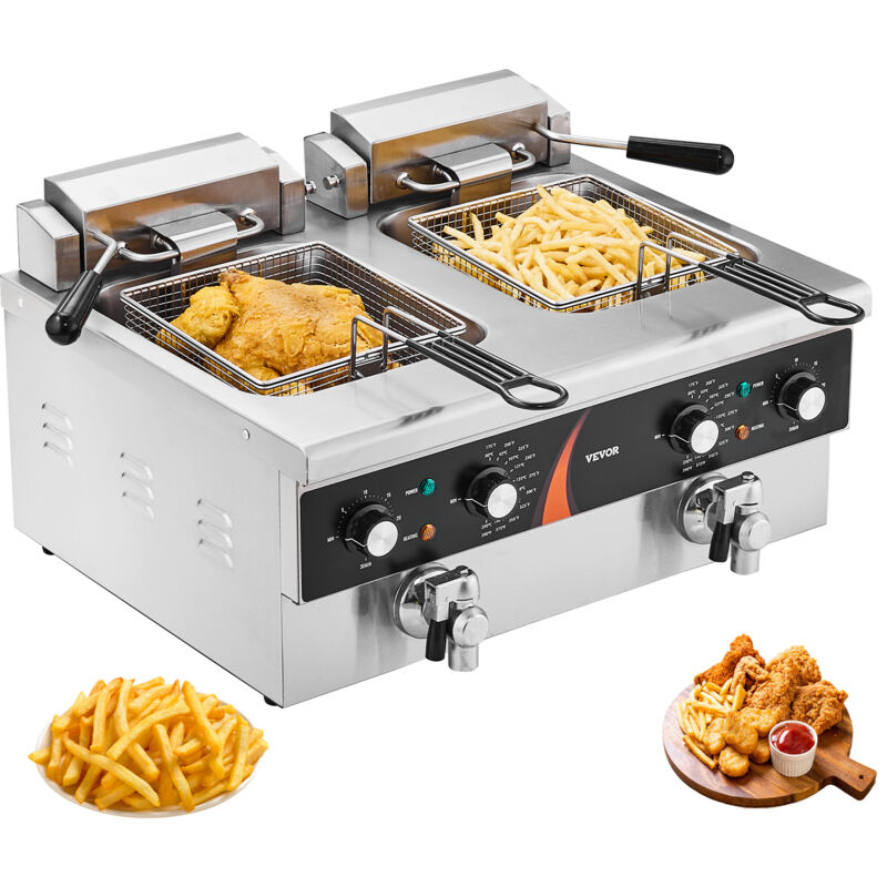 Vevor - kommerzielle Fritteuse elektrische Aufsatzfritteuse, Doppeltank 3000 w x 2, 5,9 l Doppel-Öl-Fritteuse mit 2 Körben verdickter Edelstahl,