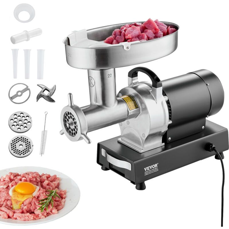 VEVOR kommerzieller elektrischer Fleischwolf Wurstmaschine 6,35 kg/Min. 750 W, industrieller Fleischwolf mit Klinge & Mahlplatte, multifunktionaler