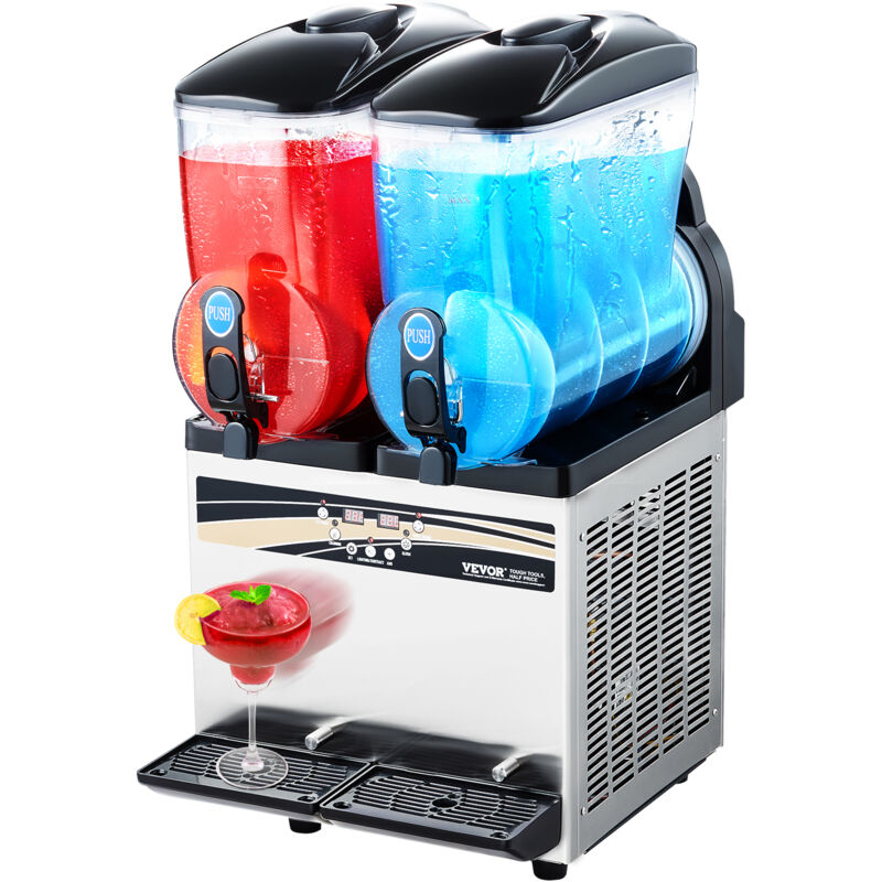 VEVOR kommerzieller Frozen Drink Maker, 15 L x 2 Slush-Maschine mit zwei Tanks, 120 Tassen Margarita-Smoothie-Maschine aus Edelstahl, Slush-Maker für
