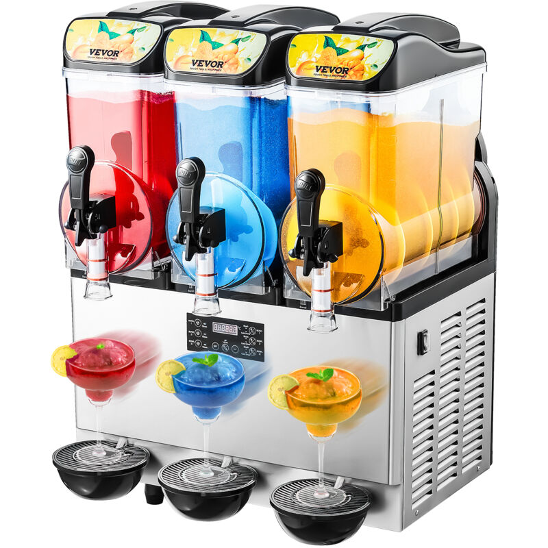 VEVOR kommerzieller Frozen Drink Maker, 15 L x 3 Slush-Maschine mit drei Tanks, 180 Tassen Margarita-Smoothie-Maschine aus Edelstahl, Slush-Maker für