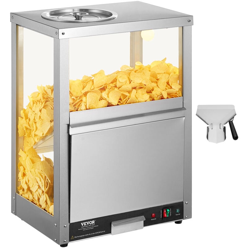 Kommerzieller Nacho-Chip-Wärmer, 80 l Chip-Wärmer-Maschine mit Heizsockel und Wärmelicht, Nacho-Maschine mit Ablenkbrett, Edelstahl, für Nacho-Chips,