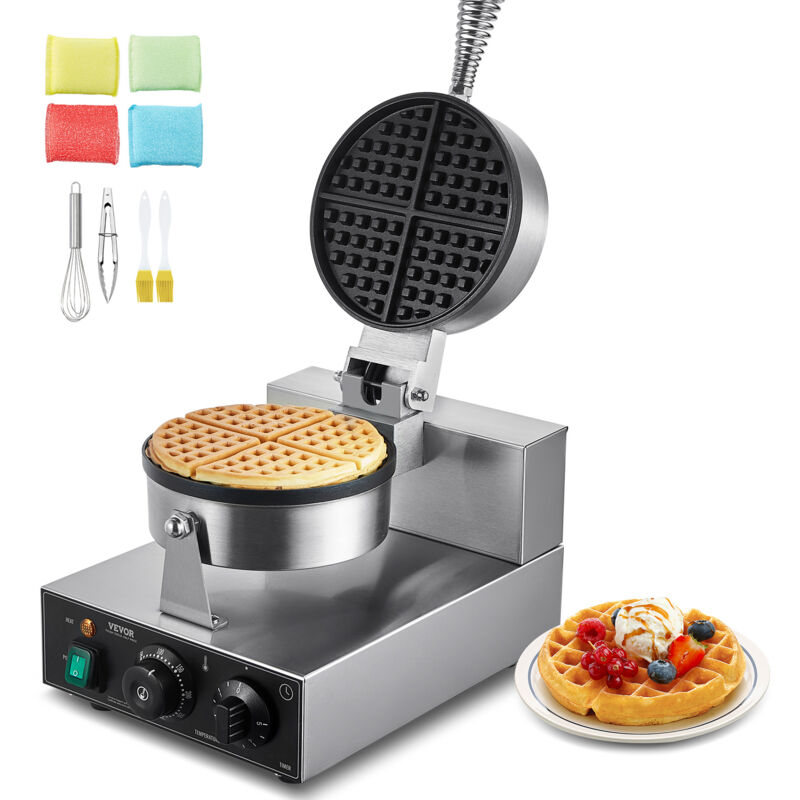 Kommerzielles Waffeleisen 1230 w Waffel Maker mit antihaftbeschichteten Backflächen Waffeleisen aus Edelstahl mit Temperatur- und Zeitregelung, für