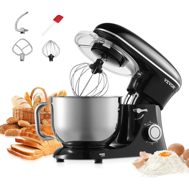 KüchenmaschineTeigmixer 1400 w 5,68 l Küchenmaschine mit kippbarem Kopf Edelstahlschüssel Knethaken Schneebesen Schaber, Haushalts-Küchenmaschine zum