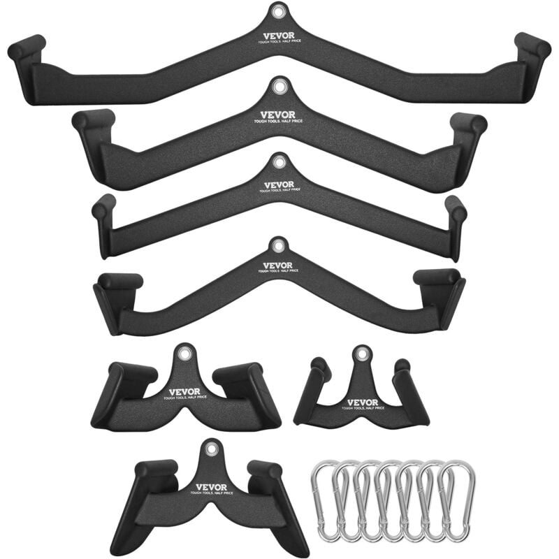 Latzug-Aufsätze, Rudergerät mit Kabelzug, T-Stange, V-Stange, 7er-Set, Trizeps-Zugstange, gummibeschichteter Griff für das Krafttraining am Rücken,