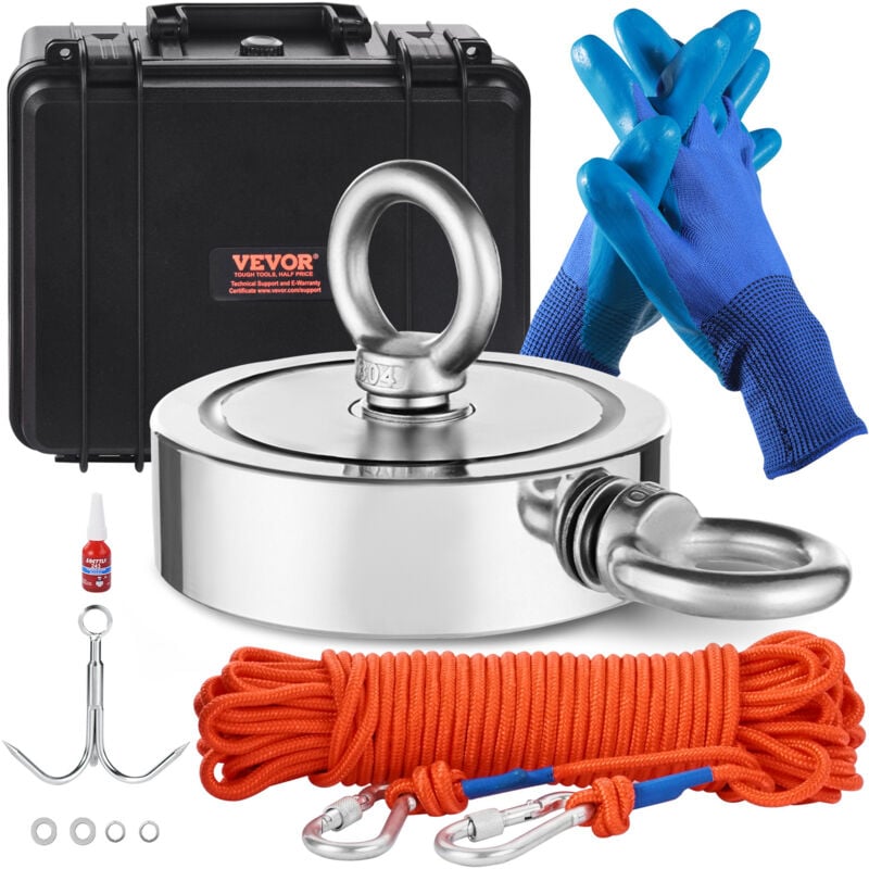 VEVOR Magnet-Angelset Magnet Angel Kit (Orange) 635 kg doppelseitige Zugkraft, Seltenerd-Neodym-Magnet-Angelset inkl. Enterhaken Hochleistungsseil