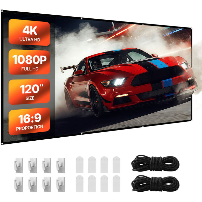 VEVOR manuelle Projektionsleinwand Beamer Leinwand, 120 Zoll 16:9 4K 1080 HD, wandmontierte Projektionsleinwand mir mit 8 Haken und doppelseitigen