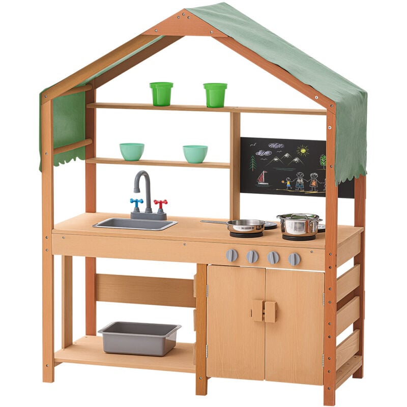 VEVOR Matschküche für Kinder, Holzspielzeug-Spielküchenset mit Zubehör, Kinderküche im Freien, Rollenspielküche inkl. Zubehör, darunter Herd,