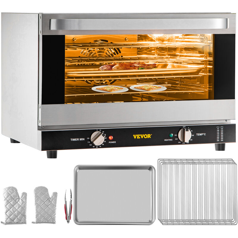 VEVOR Mini Backofen, 47 L Grillofen 1600 W Mini Ofen Tischbackofen 4 Schichten, 58 x 55 x 40 cm Elektrobackofen Umluft mit 0-120 min Timer,