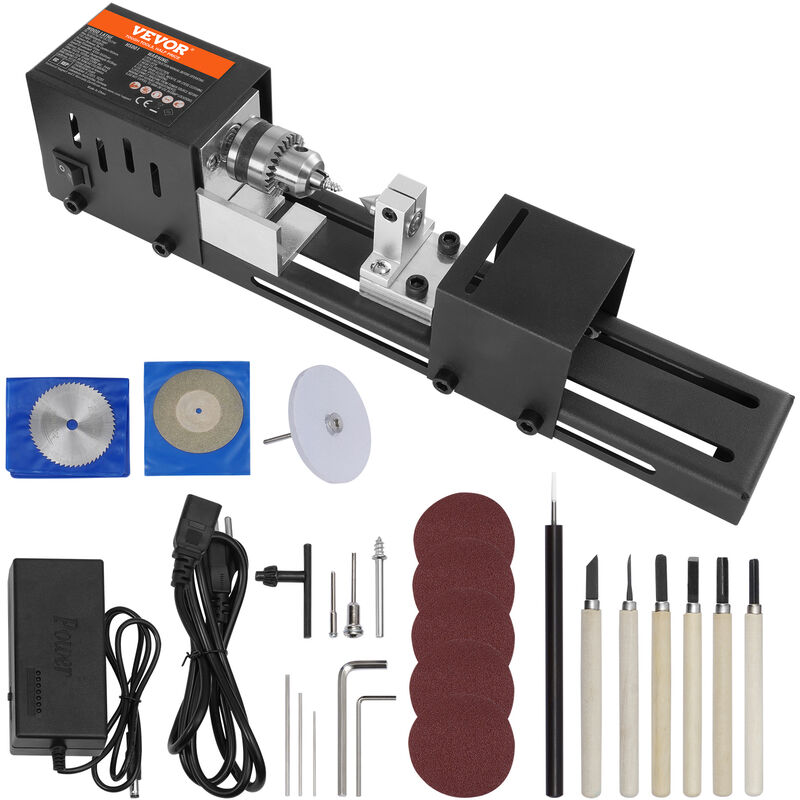 Mini Drehbank 96W Drechselbank Max. Drehdurchmesser 70mm Drechselmaschine Spindeldrehzahl 4250–8500U/min Kopierdrechselbank mit 7-Gang-Einstellung
