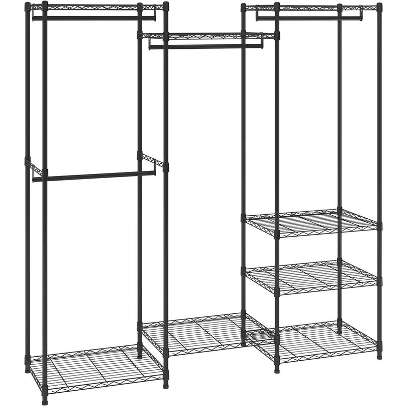 Mobiler Kleiderständer Garderobenständer 362 kg Belastbar, Freistehender Kleiderständer 174x180x45 cm 3 Kleiderstangen, Multifunktional 8-lagig, für