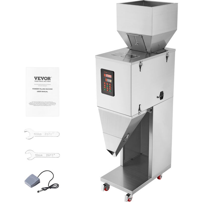 Partikelfüllmaschine, 0,044–6,6 lbs/20–3000 g, automatische Füllmaschine mit Fußpedal, Edelstahl-Wiegefüllmaschine, Wiegefüller für Bohnen, Samen,