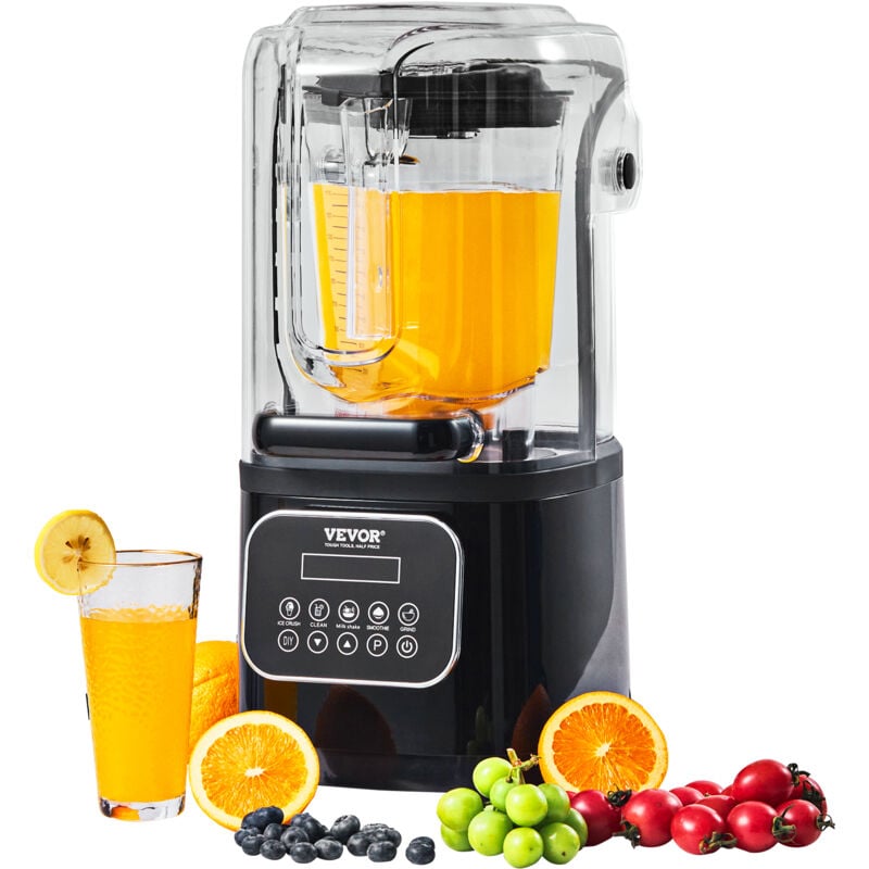 Professioneller Mixer mit Schutzschild & Glasbehälter, kommerzieller Standmixer 2 l Mixer mit 9 Geschwindigkeiten und 5 Funktionen, für Shakes