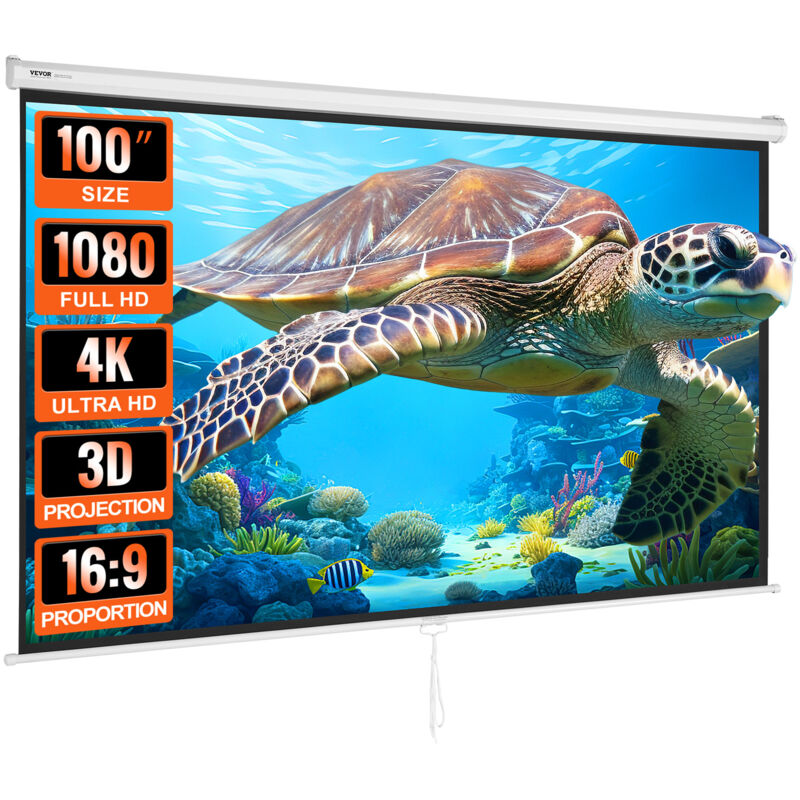 VEVOR Projektion Beamer Leinwand 254 cm HD 4K Outdoor Indoor Manuelle Projektor Screen Schnelles Klappbare Tragbare Filmleinwand 16: 9 für Heimkino,
