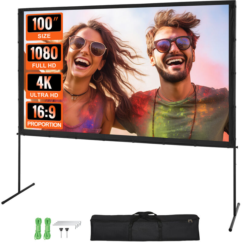 VEVOR Projektion Beamer Leinwand mit Ständer 100 Zoll HD 4K Outdoor Indoor Projektor Screen Schnelles Klappbare Tragbare Filmleinwand 16: 9 für