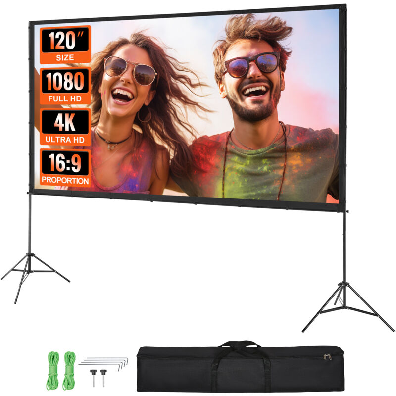 VEVOR Projektion Beamer Leinwand mit Ständer 120 Zoll HD 4K Outdoor Indoor Projektor Screen Schnelles Klappbare Tragbare Filmleinwand 16: 9 für