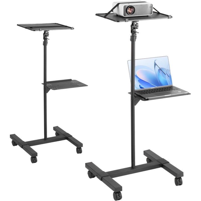 VEVOR Projektorständer mit Rädern Projektor-Bodenständer, höhenverstellbar von 580 bis 1455 mm, Projektorhalterung mit 2 Ablagen, ideal für Filme im