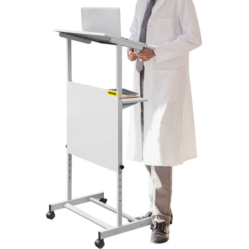 VEVOR Rednerpult Stehpult höhenverstellbar mit 4 Rollen 2-stufige Schichte, Mobil Schreibpult Stehtisch Pult Laptoptisch Weiß Stehschreibtisch aus