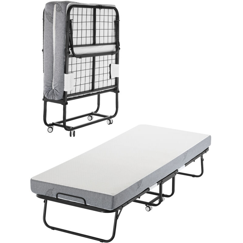 Rollbett Klappbett mit 12,5 cm Matratze, faltbares Einzelbett mit Memory Foam-Matratze (190 x 81 cm), 136,1 kg belastbares Gästebett für Erwachsene,
