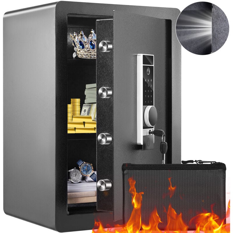 Safe Tresor 2,2 Kubikfuß, Möbeltresor mit Feuerfester Geldtasche, Passwort & Schlüssel & Fingerabdruck Herausnehmbares Regal, Innenschrank,