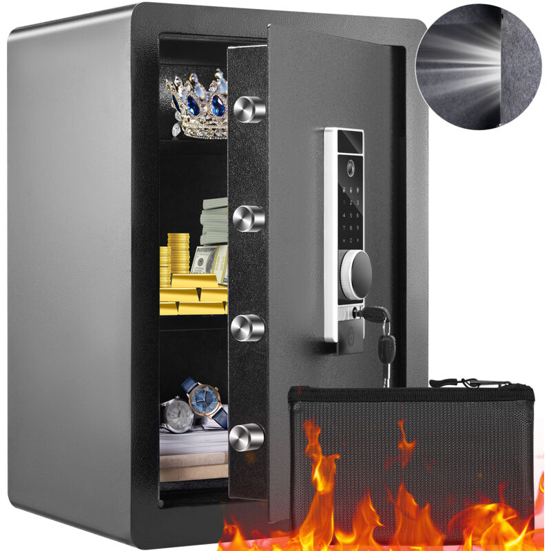 Safe Tresor 2,2 Kubikfuß, Möbeltresor mit Feuerfester Geldtasche, Passwort & Schlüssel & Fingerabdruck Herausnehmbares Regal, Innenschrank,