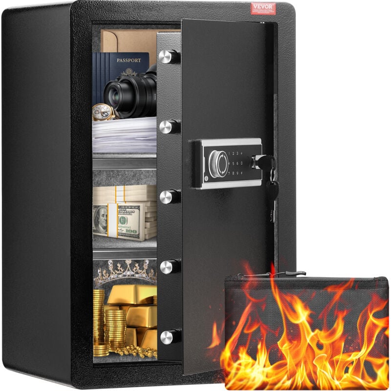Safe Tresor mit feuerfester Geldtasche, Einzeltür-Safe 3,5 Kubikfuß, 2 Trennwände, digitaler Möbeltresor mit Schlüssel Code, Wertsachenbox für Geld