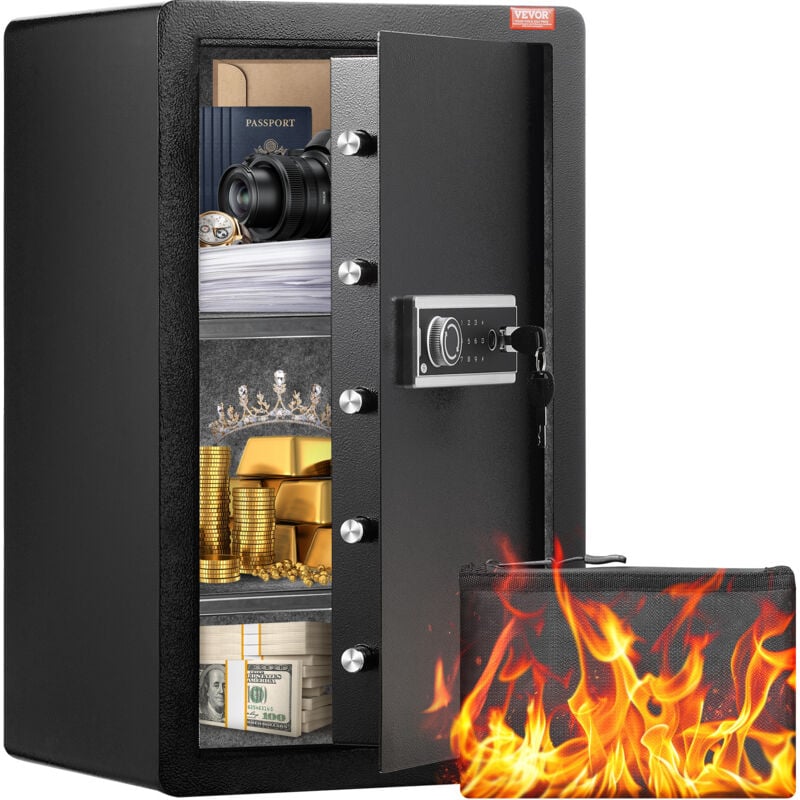 Safe Tresor mit feuerfester Geldtasche, Einzeltür-Safe 5,5 Kubikfuß, 2 Trennwände, digitaler Möbeltresor mit Schlüssel Code Fingerabdruck,