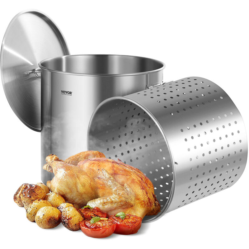 Suppentopf Edelstahl, 94,6 l Kochtöpfe Großraumtopf, Kochgeschirr-Saucentopf mit Korb & Deckel & Griff, Suppentopf in Handelsqualität,