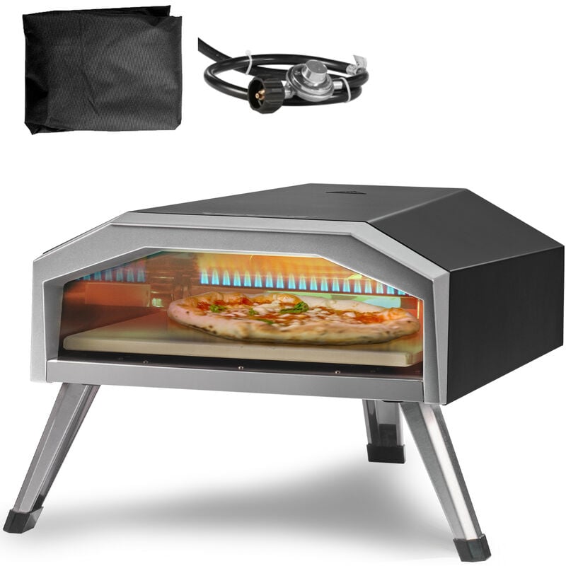 VEVOR Tragbarer Pizzaofen Outdoor 330 mm, Gas Pizzaofen, Edelstahl Pizzaofen, Max. 540 ℃ Reduktionsventil & Pizzastein & Tragetasche – Premium Pizza