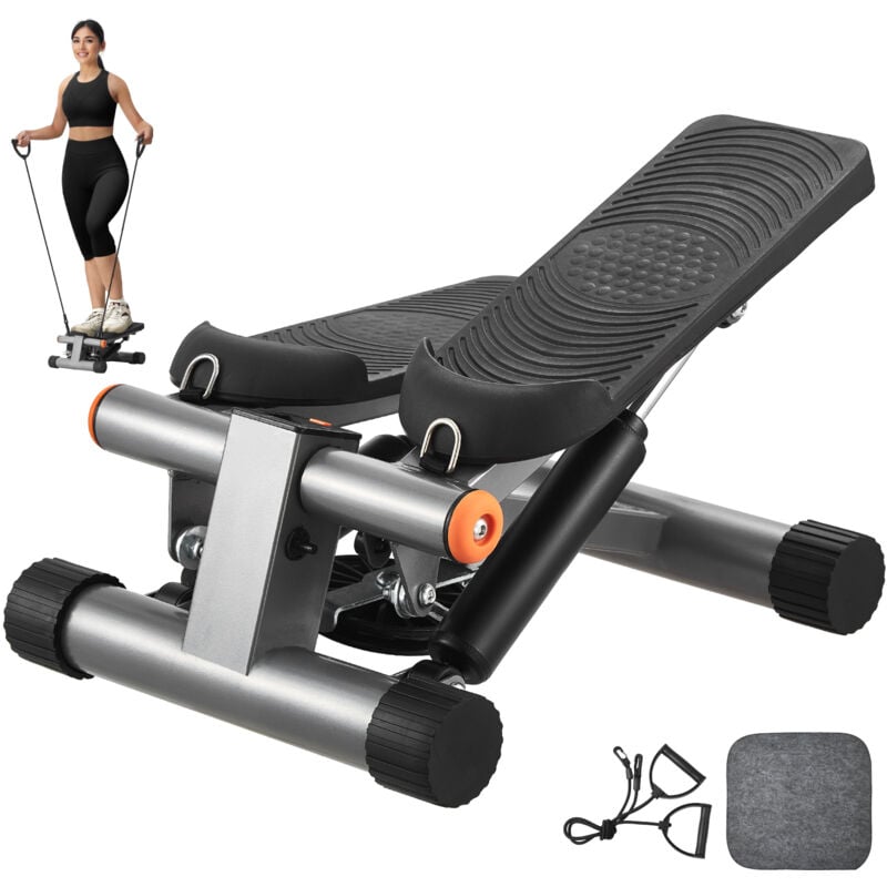 Treppenstepper Mini-Stepper, hydraulischer Fitness-Stepper mit Widerstandsbändern, Ganzkörper-Workout-Cardio-Gerät, Treppensteiger mit LCD-Monitor,
