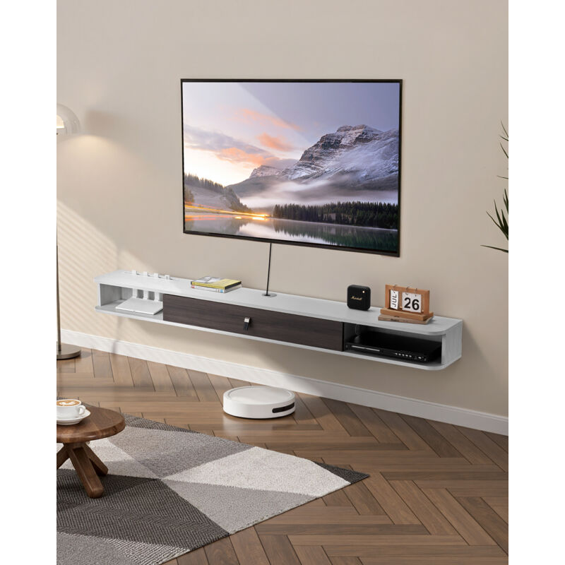 VEVOR TV Schrank hängend Wandhalterung, Fernsehschrank mit Kabelloch, schwebendes TV-Regal mit Stauraum für DVD-Player Kabelbox Spielekonsole,