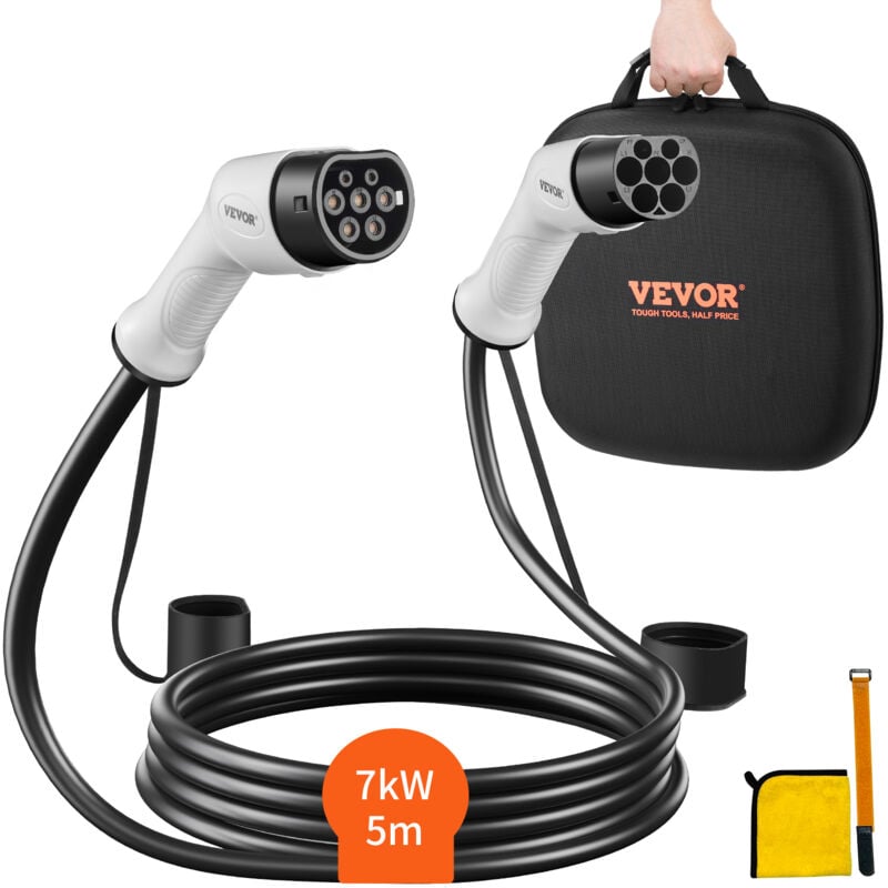VEVOR Typ2 Ladekabel für Elektroauto/Hybrid EV Ladekabel E-Autoladekabel Wallbox 7kw TPU-Ladekabel 5m Kabellänge 1-Phase AC 230V Typ2 auf Typ2