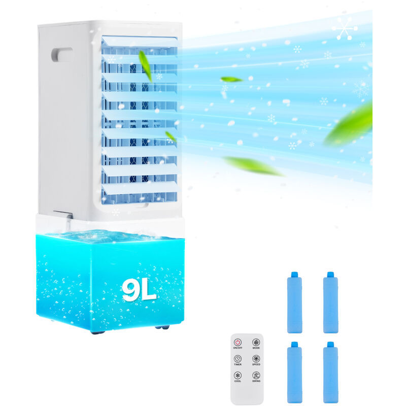 VEVOR Verdunstungskühler, 9 L, 15574 L/min, 3-in-1 Mobile Klimaanlage mit 12-Stunden-Timer & Fernbedienung, 3-stufiger Luftkühler mit 2 Eisboxen,