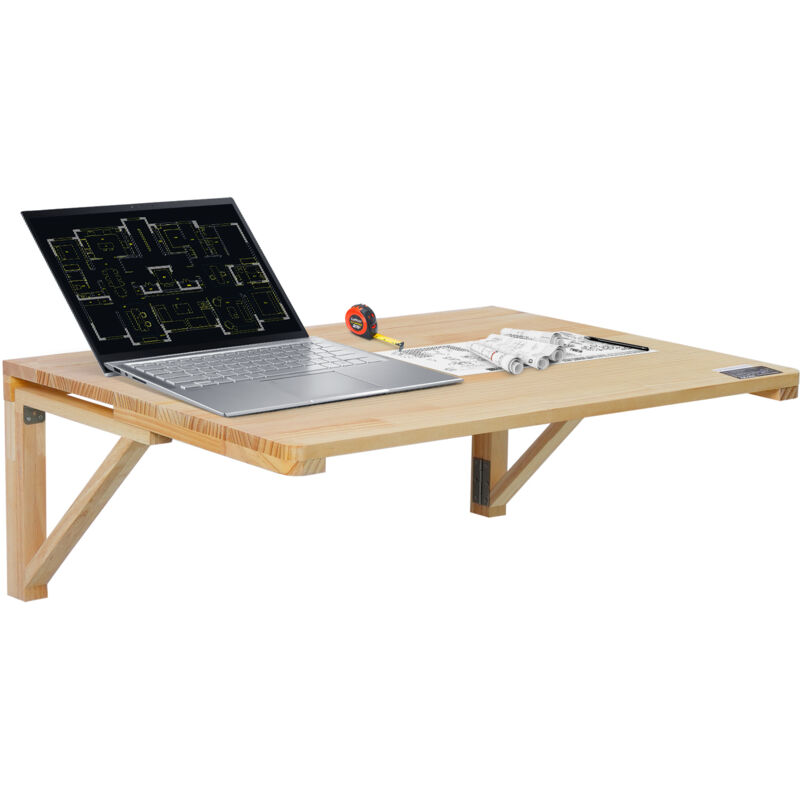 Wandklapptisch, 80 x 60 cm, Wandmontage, Klapptisch, schwebender Schreibtisch aus Holz mit Eisenhalterung, zusammenklappbarer Schreibtisch für
