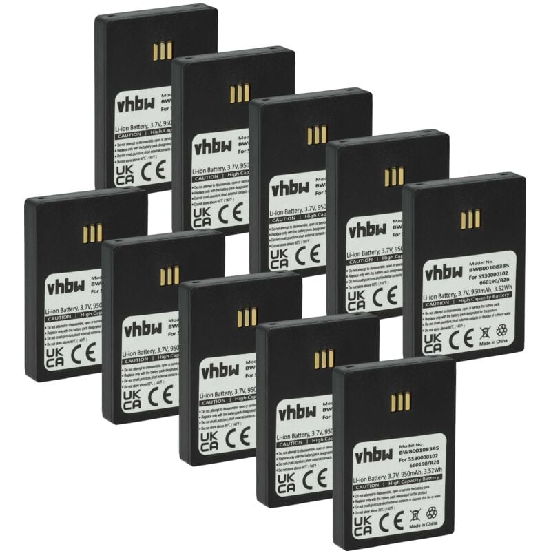 vhbw 10x Akku Ersatz für Siemens S30122-X8008-X38, L30250-F600-C325, 5530000102 für schnurlos Festnetz Telefon (950 mAh, 3,7 V, Li-Ion) Schwarz