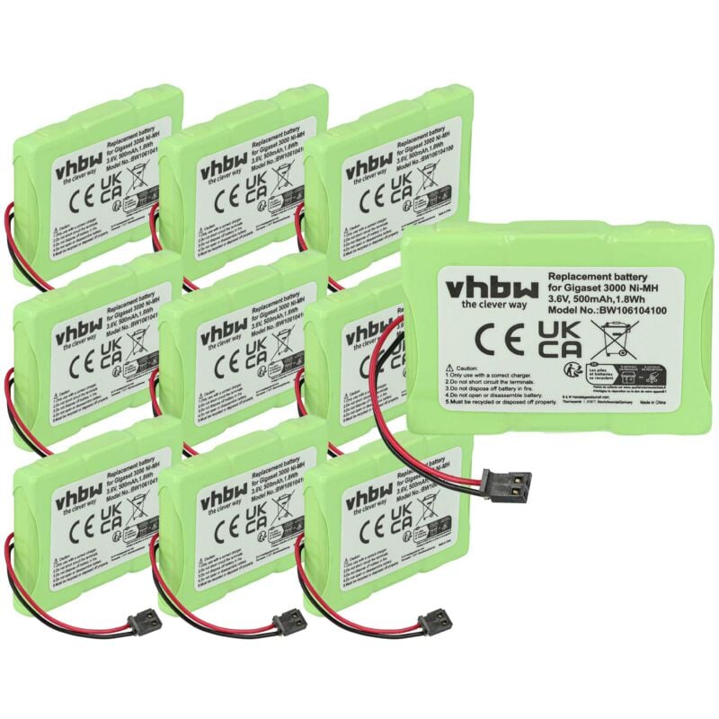 10x Akku Ersatz für Siemens V30145-K1310-X143 für schnurlos Festnetz Telefon (500 mAh, 3,6 v, NiMH) - Vhbw