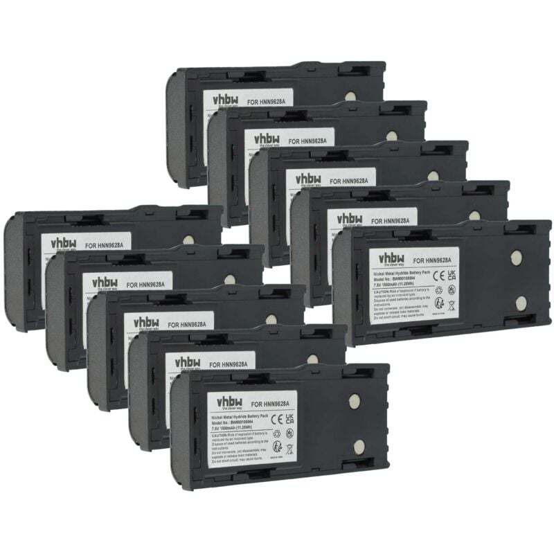 vhbw 10x Akku kompatibel mit Motorola GTX Series, GTX Privacy Plus Portable Funkgerät, Walkie Talkie (1500 mAh, 7,5 V, NiMH) + Gürtelclip