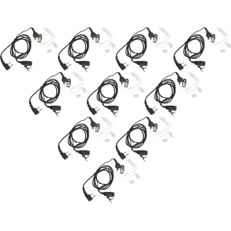 vhbw 10x Headset kompatibel mit Cobra PMR-250, PMR-300, MT-725, MT-925, MT-900 Funkgerät - schwarz, Transparenter Akustikschlauch