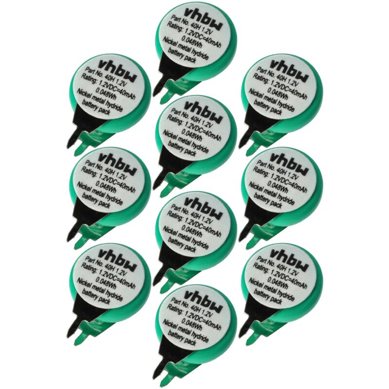 Vhbw - 10x NiMH Ersatz Knopfzellen-Akku Typ 1/V40H 2-Pins 40mAh 1,2V kompatibel mit Modellbau-Akkus, Solar-Leuchten uvm.