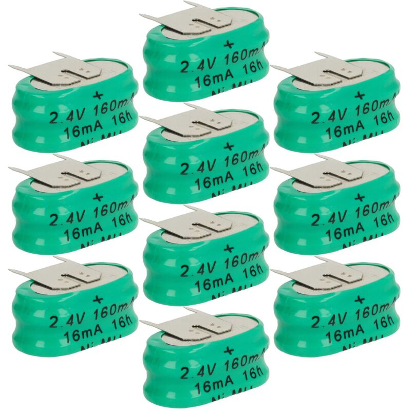 vhbw 10x NiMH Ersatz Knopfzellen-Akku Typ 2/V150H 3-Pins 150mAh 2,4V kompatibel mit Modellbau-Akkus, Solar-Leuchten uvm.
