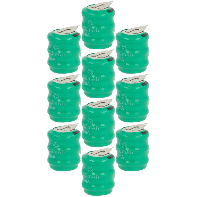 vhbw 10x NiMH Ersatz Knopfzellen-Akku Typ 3/V80H 2-Pins 80mAh 3,6V kompatibel mit Modellbau-Akkus, Solar-Leuchten uvm.