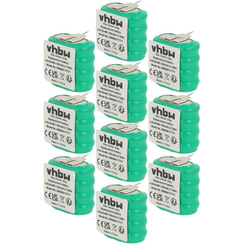 Vhbw - 10x NiMH Ersatz Knopfzellen-Akku Typ 4/V150H 3-Pins 150mAh 4,8V kompatibel mit Modellbau-Akkus, Solar-Leuchten uvm.