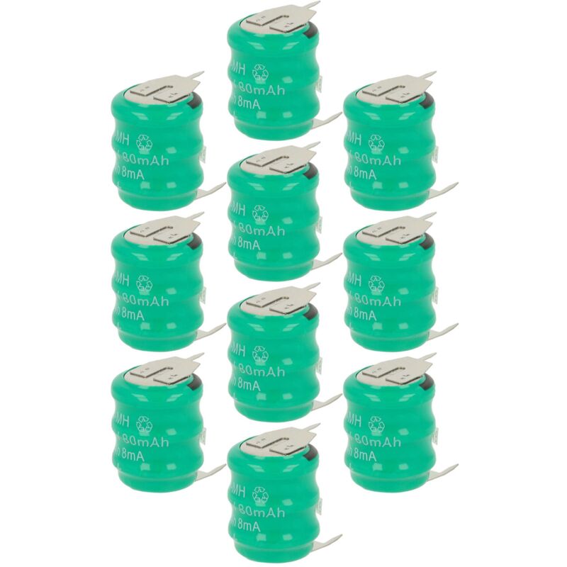 Vhbw - 10x NiMH Ersatz Knopfzellen-Akku Typ V80H 3-Pins 80mAh 3,6V kompatibel mit Modellbau-Akkus, Solar-Leuchten uvm.