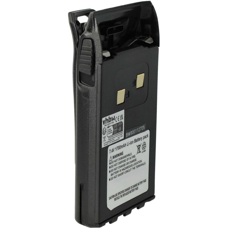 Vhbw - 1x Akku Ersatz für BLO-004, BLO-001, BLO-007 für Funkgerät, Walkie Talkie (1700 mAh, 7,4 v, Li-Ion) + Gürtelclip