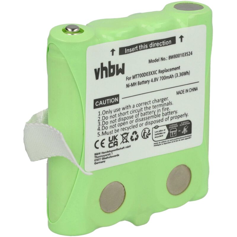 Vhbw - 1x Akku Ersatz für MT700D03XXC für Funkgerät, Walkie Talkie (700 mAh, 4,8 v, NiMH)
