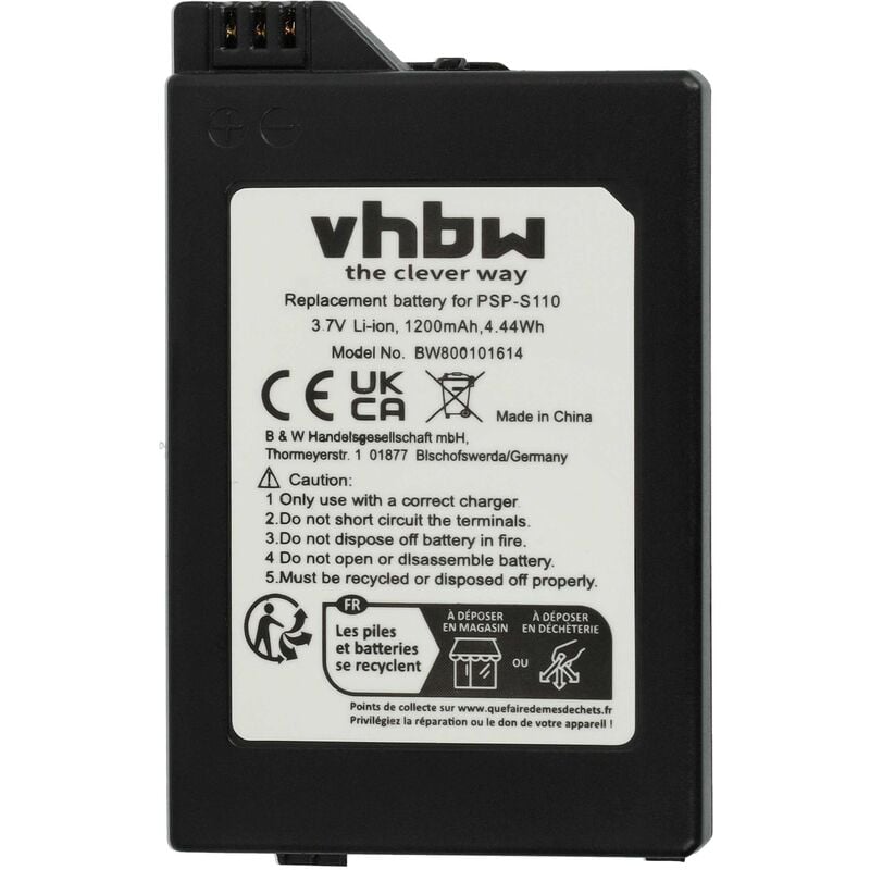 Vhbw - 1x Akku kompatibel mit Sony Playstation Portable Brite PSP-3002, PSP-3004, PSP-3000, PSP-3001 Spielekonsole (1200 mAh, 3,7 v, Li-Ion)