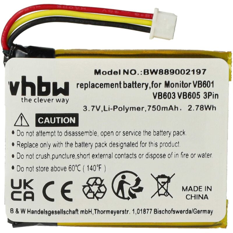 Vhbw - 1x Akku kompatibel mit TakTark Babyphone Babytalker (750 mAh, 3,7 v, Li-Polymer)