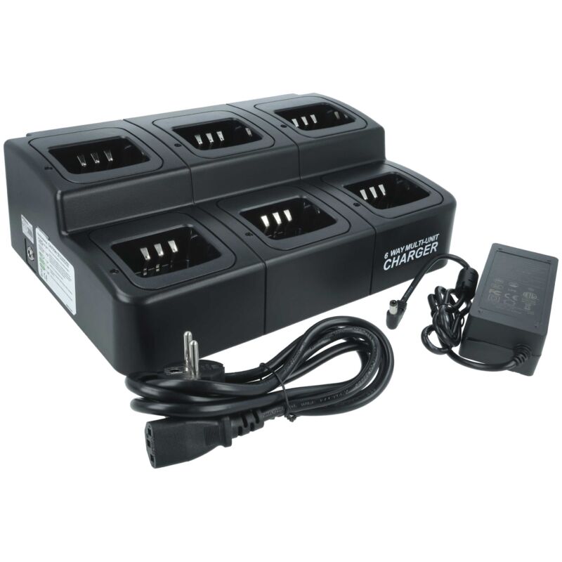 6-fach Ladegerät kompatibel mit Kenwood KNB-45, KNB-45L Funkgerät-Akkus - Ladestation + Stromkabel, 9 - 12 v, 6 a - Vhbw