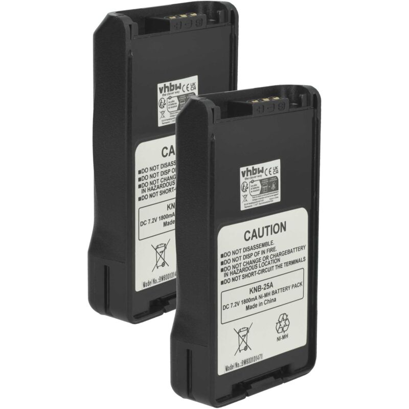 vhbw 2x Akku Ersatz für Kenwood KNB-55L, KNB-56L, KNB-57L, KNB-56, KNB-57L, KNB-55Li für Funkgerät, Walkie Talkie (1800 mAh, 7,2 V, NiMH)