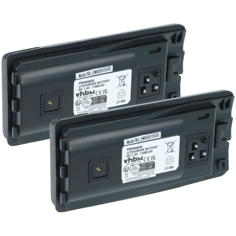 vhbw 2x Akku Ersatz für Motorola PMNN6035, 6080384X65, RLN6305 für Funkgerät, Walkie Talkie (1100 mAh, 7,4 V, Li-Ion) + Gürtelclip