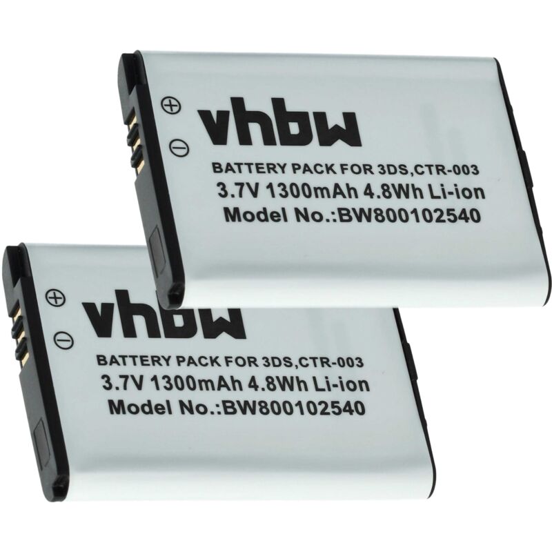 Vhbw - 2x Akku Ersatz für Nintendo CTR-003, c/ctr-a-ab für Spielekonsole (1300 mAh, 3,7 v, Li-Ion)